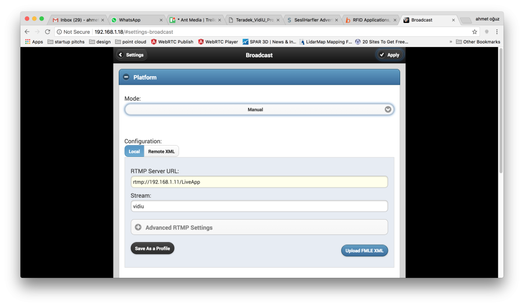 Save broadcast settings of Teradek Vidiu Pro