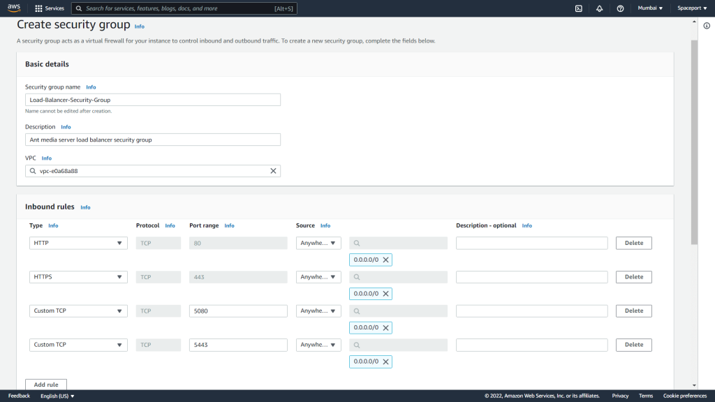 Load balancer security group