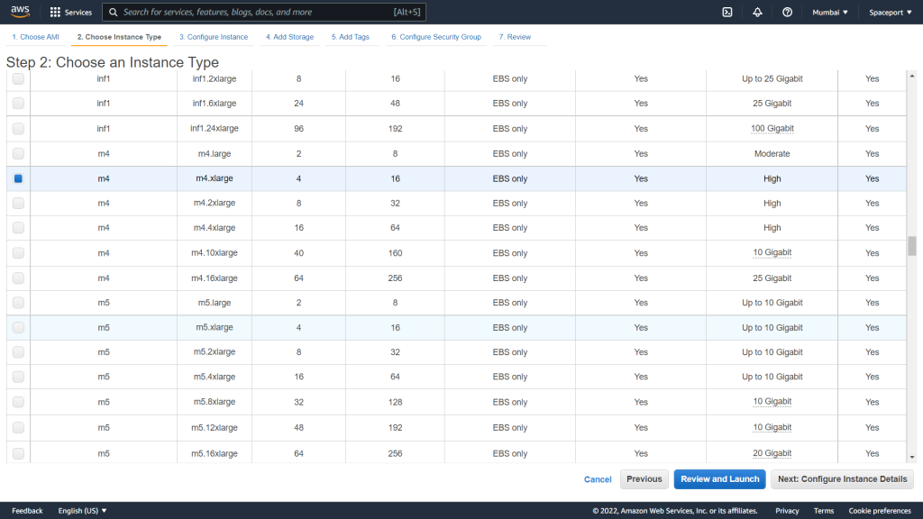 Choose Instance type