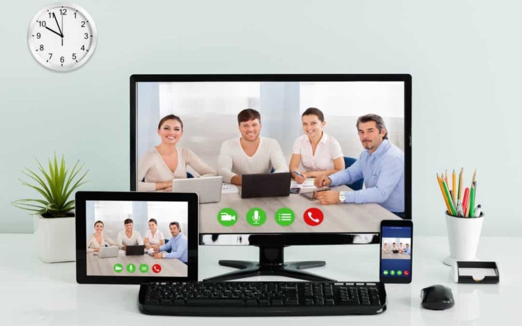 video conference and webinar on pc smartphone and tablet 