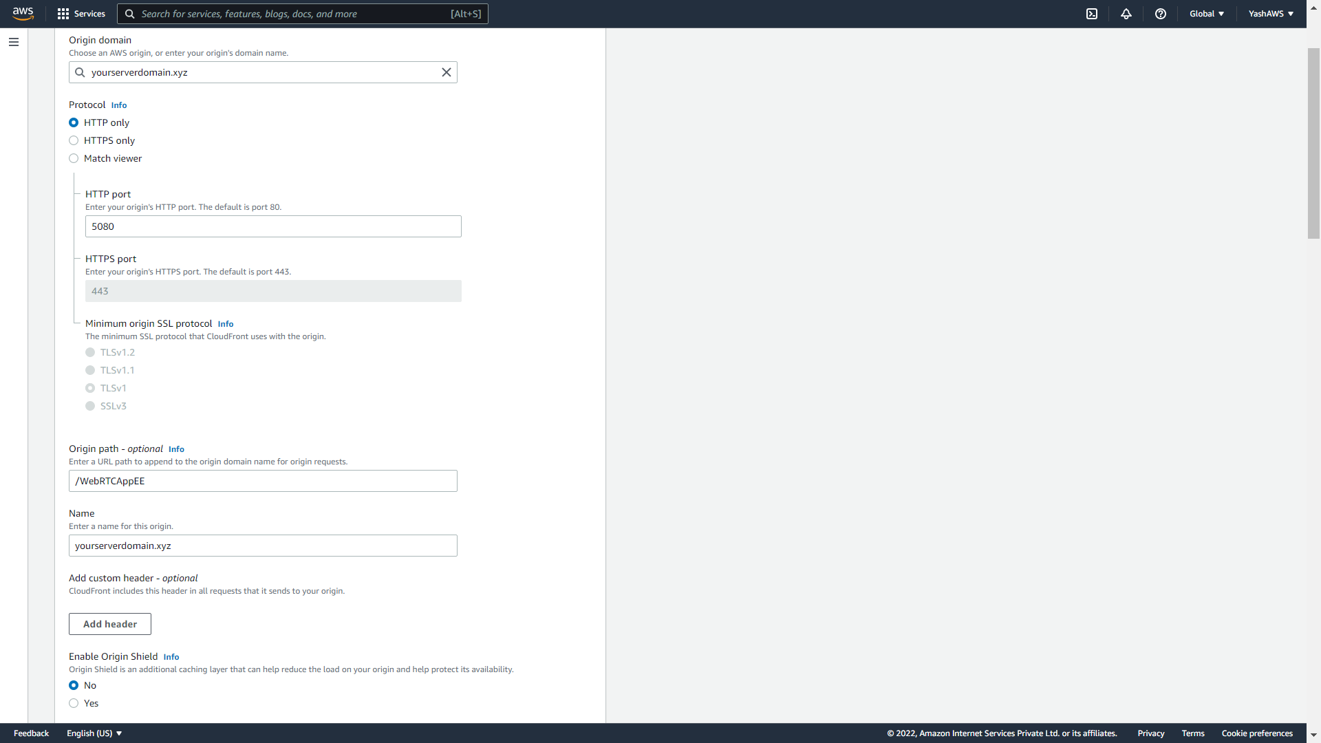 Cloudfront distribution settings