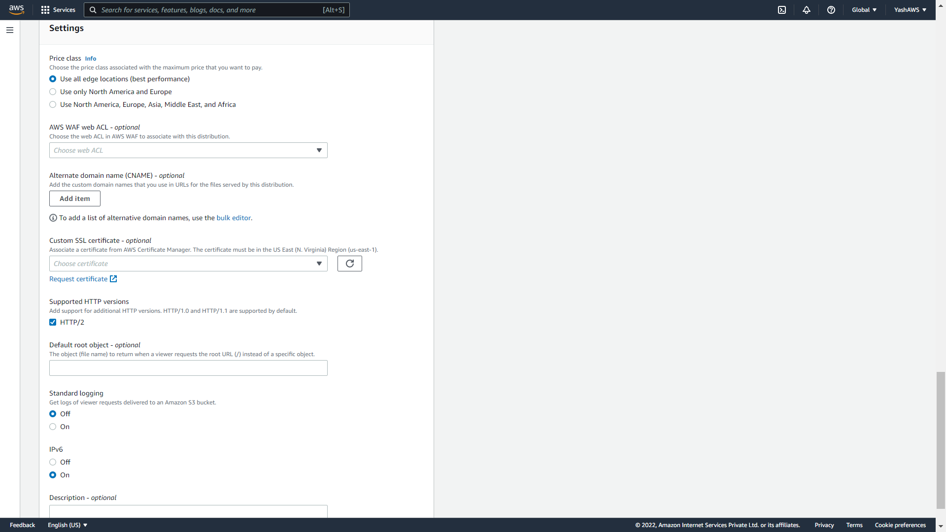 Cloudfront settings