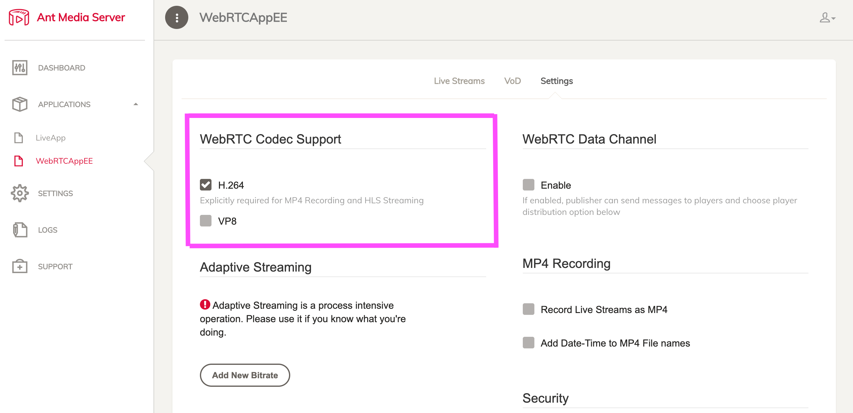 Ant Media Server VP8 and H.264 Support