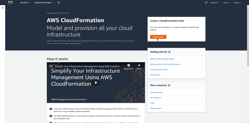 CloudFormation Start Page