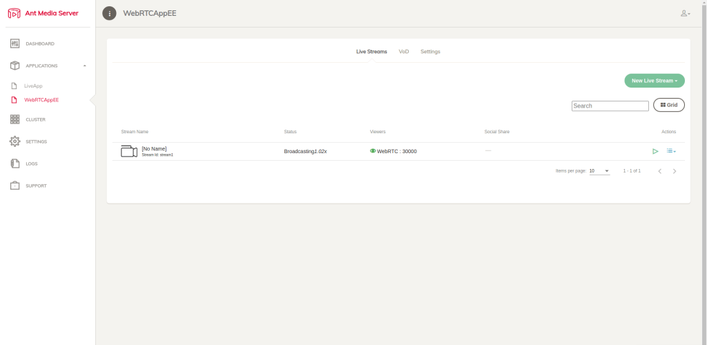 Ant Media Server Dashboard - Scaling WebRTC Streaming