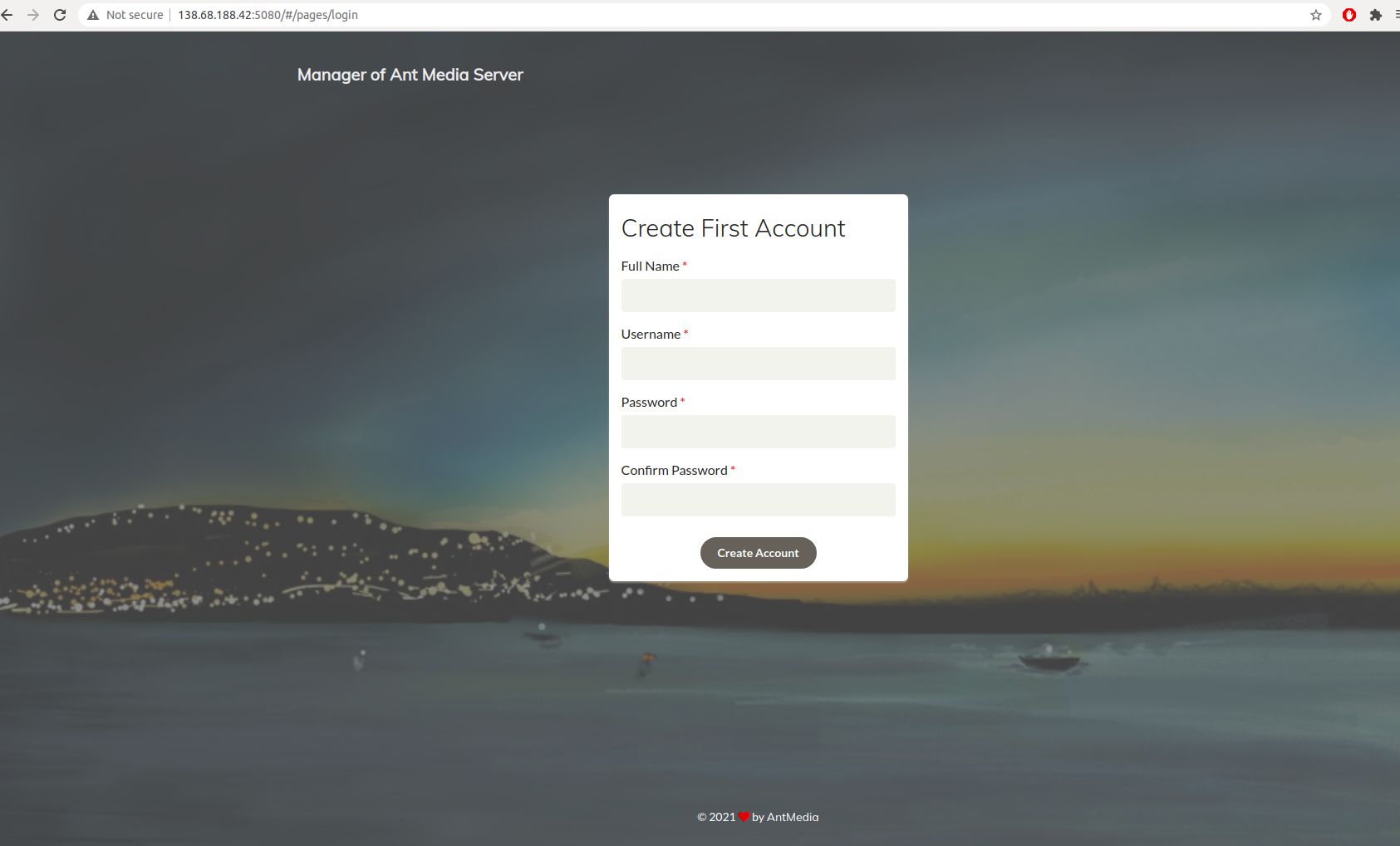 Ant Media Server Web Panel - Creating account