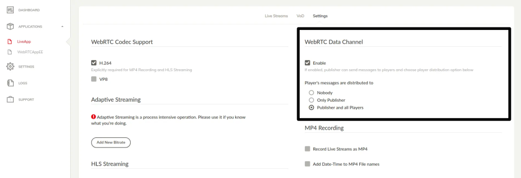 Webrtc data channels in Ant Media