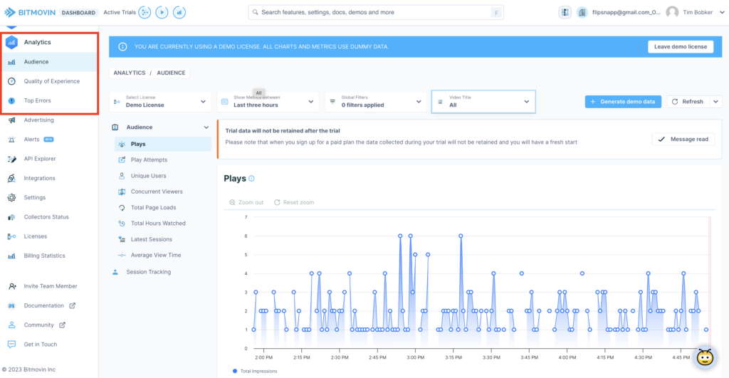 Video analytics report on Bitmovin