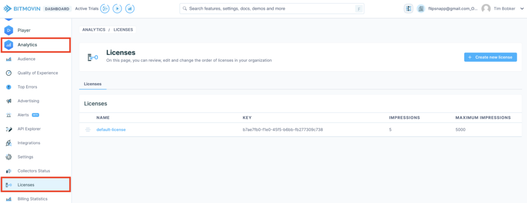 license statistics on Bitmovin