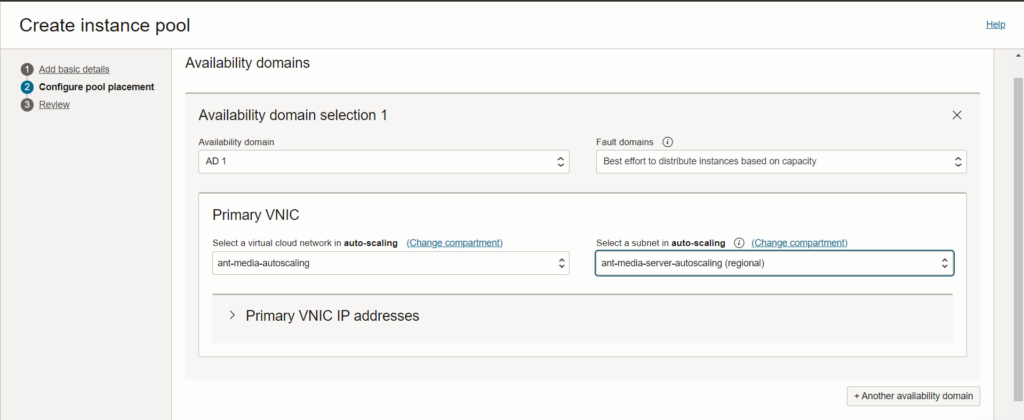 Configure Pool Placement using ant media server on oracle cloud