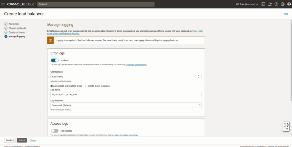 logging for load balancer using ant media server on oracle cloud